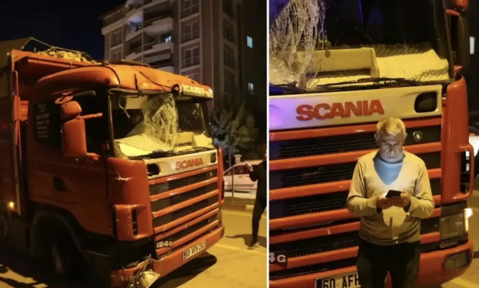 Freni patlayan kamyonda mucizevi kurtuluş: Tekerleri patlatarak durabildi